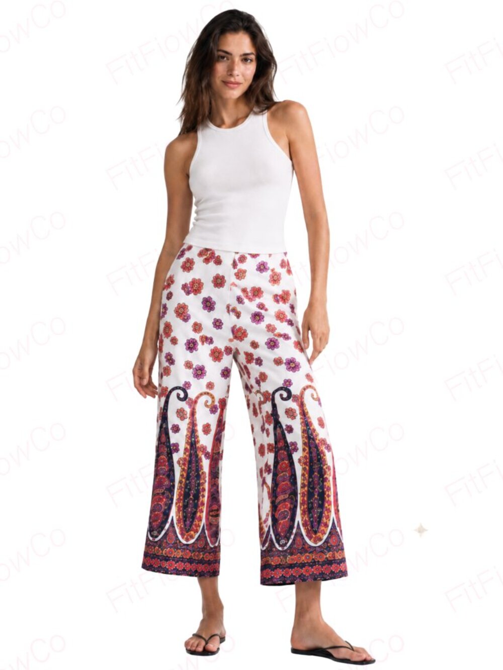Trina Turk Floral Paisley Cropped Wide Leg Pants Women 4 Resort Boho